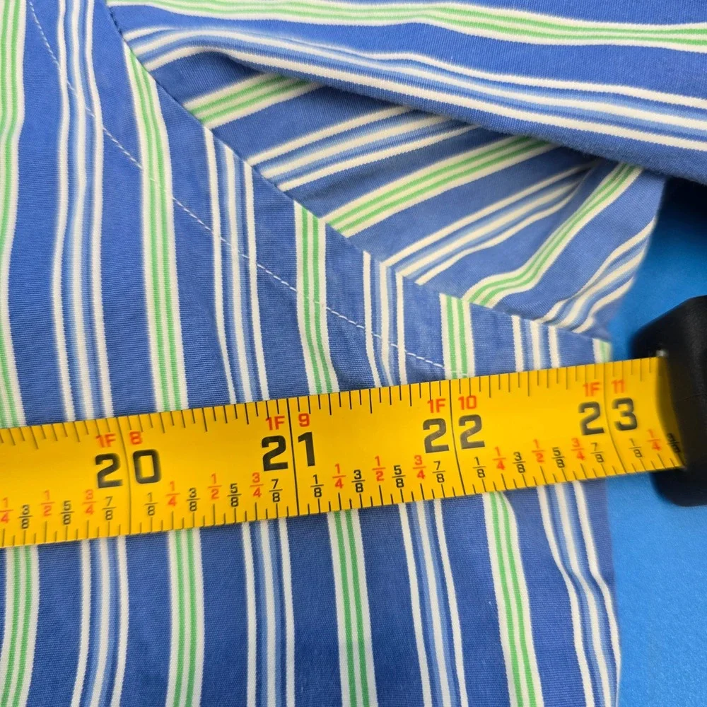 Polo Ralph Lauren Custom Fit Striped Button Down Shirt Men's L‎ Blue Green White